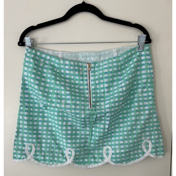 Lilly Pulitzer Women’s Tate Teal Gingham Mini Skirt Size 10 - Picture 2 of 6